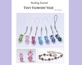 Bead tutorial for beaded flowery vase, seed bead weaving pattern, PDF, ept324-2