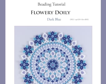 Dark Blue Flowery Doily Beading Pattern (PDF Tutorial), ept328-1do-dkblu