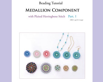 Beading tutorial for Medallion Component with plaited herringbone stitch, Part 1, PDF seed bead patterns, ept211-1cmp