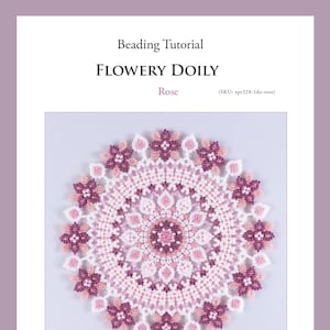 Beading tutorial, Rose Color Flowery Design Doily (PDF Pattern), ept328-1do-rose