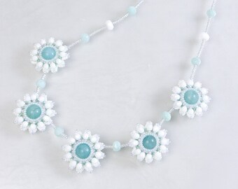 White flower necklace, elegant, wedding jewelry, snow flower, gift for her, 375-2