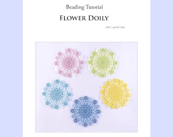 PDF Beading tutorial for small flower doily using netting stitch, seed bead pattern, home decor mat, ept105-3