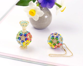 Beaded temari ball charm, beaded miniature vase multi color, Japanese style bag charm, home decor vase, 395