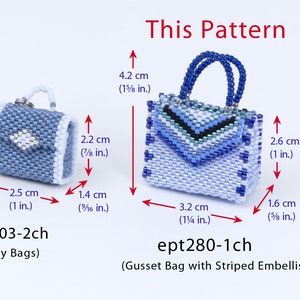 Bead Pattern for bag charm, peyote pattern with delica beads, gusset bag with striped embellishment ept280-1, bag-pattern image 9