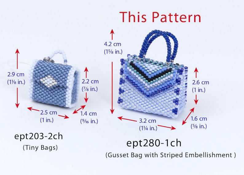 Bead Pattern for bag charm, peyote pattern with delica beads, gusset bag with striped embellishment ept280-1, bag-pattern image 9