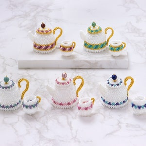 Beading pattern, Beaded Teapot and Cream Pitcher with plaited herringbone stitch, PDF seed bead pattern, ept431-2pot image 2