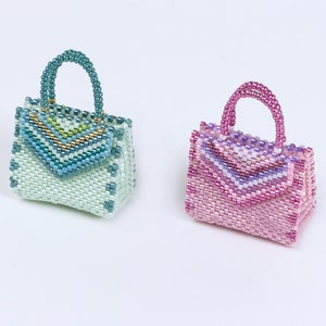 Bead Pattern for bag charm, peyote pattern with delica beads, gusset bag with striped embellishment ept280-1, bag-pattern image 4