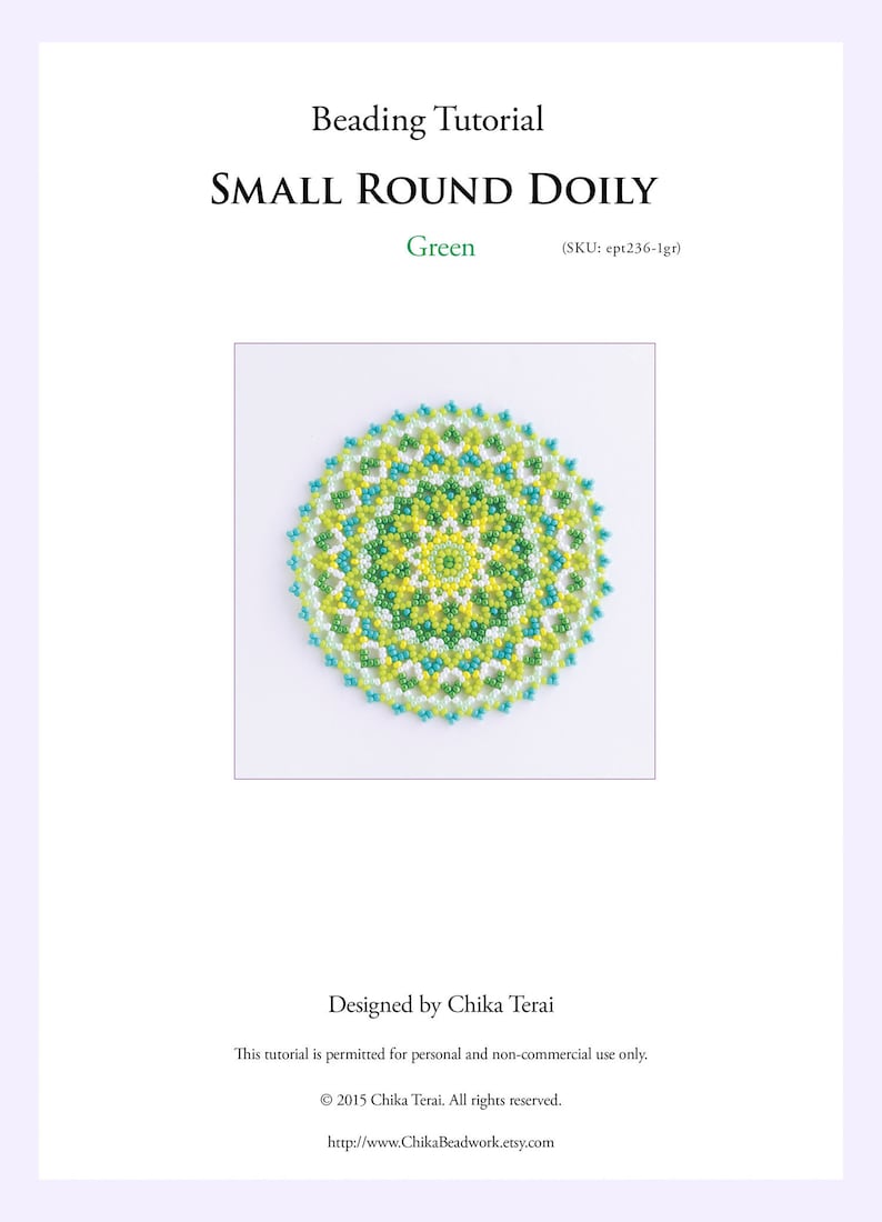 Seed bead pattern, beaded ornament green, doily pattern pdf, 236-1gr image 1