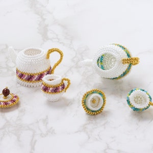 Beading pattern, Beaded Teapot and Cream Pitcher with plaited herringbone stitch, PDF seed bead pattern, ept431-2pot image 5