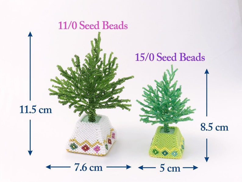 Perlenmuster, Perlen Miniatur Baum mit Trapeztopf, Peyote Stich, peyote perlenmuster, ept443-1tree, ept443-2pot Bild 3