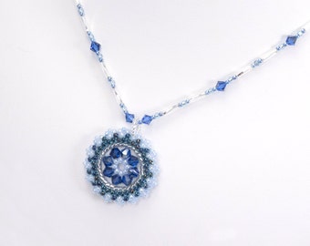 Swarovski Crystal Circle Necklace, Beaded Pendant, Dark Blue, 211