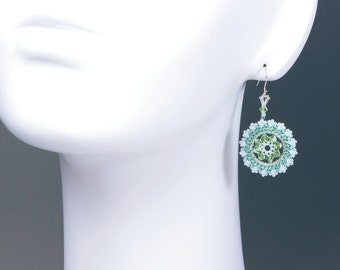 Green Swarovski crystal earrings, mint green earrings, spring earrings circle, green statement earrings , circular earrings, for her, 211-1