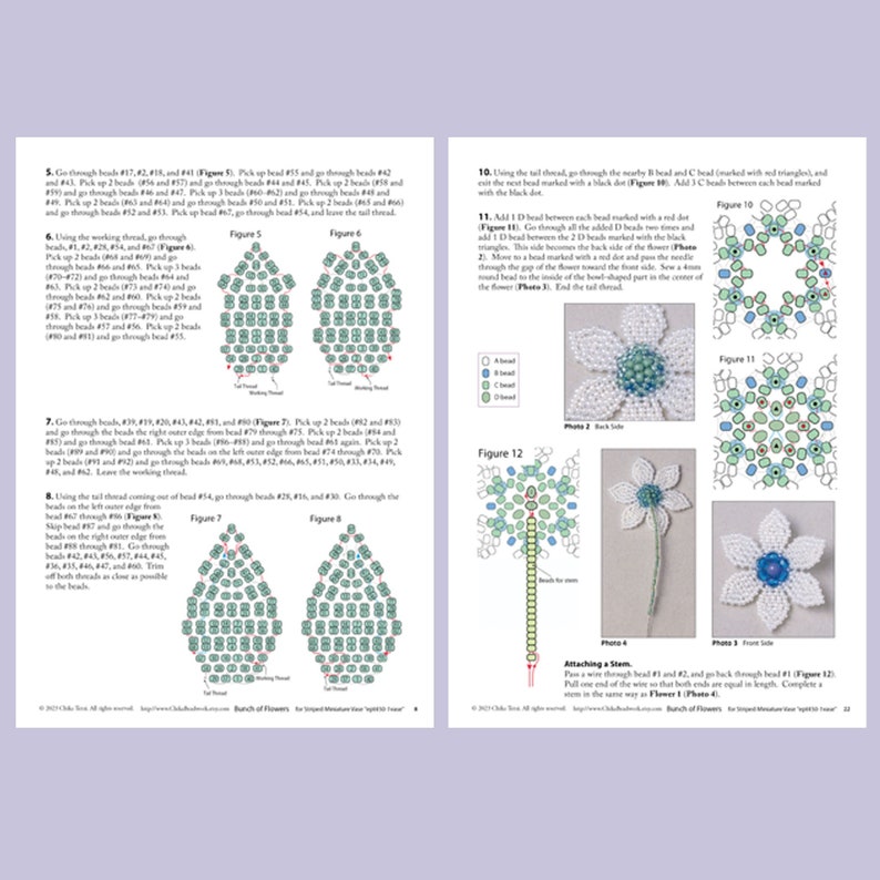 Beading pattern, Striped Miniature Vase with a Bunch of Flowers, Herringbone Stich, seed bead pattern, ept450-1vase, ept450-2-flw image 9