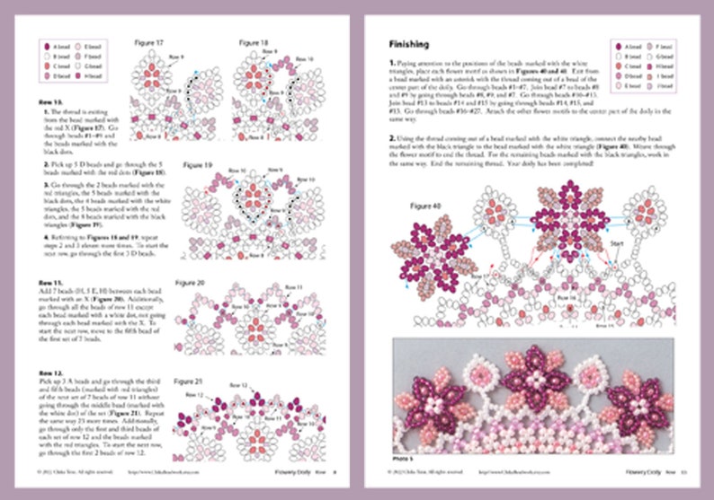 PDF Beading tutorial for rose color flowery doily, seed bead weaving, beaded doily pattern, home decor table mat, ept328-1do-rose image 4