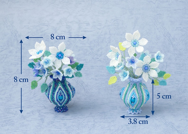 Beading pattern, Striped Miniature Vase with a Bunch of Flowers, Herringbone Stich, seed bead pattern, ept450-1vase, ept450-2-flw image 3