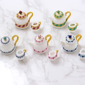 Beading pattern, Beaded Teapot and Cream Pitcher with plaited herringbone stitch, PDF seed bead pattern, ept431-2pot image 3