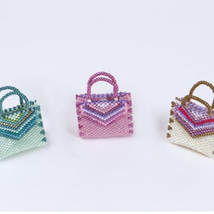 Bead Pattern for bag charm, peyote pattern with delica beads, gusset bag with striped embellishment ept280-1, bag-pattern image 7