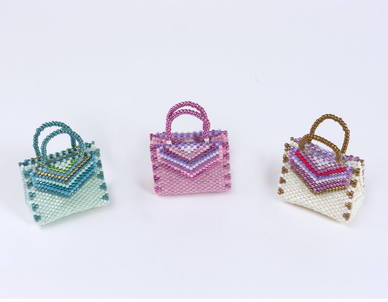 Bead Pattern for bag charm, peyote pattern with delica beads, gusset bag with striped embellishment ept280-1, bag-pattern image 7