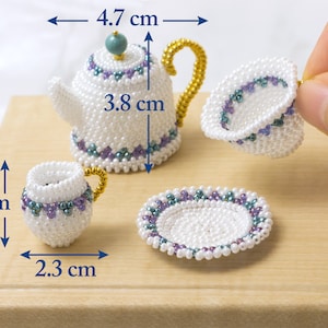 Beading pattern, Beaded Teapot and Cream Pitcher with plaited herringbone stitch, PDF seed bead pattern, ept431-2pot image 6