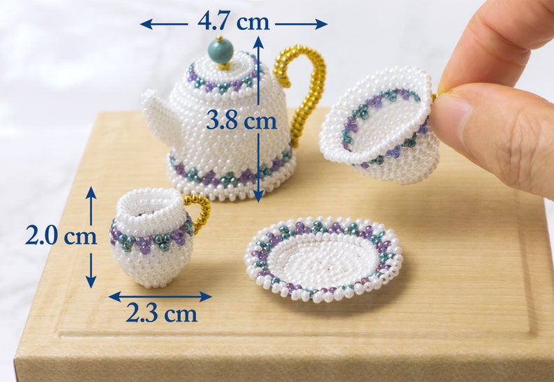 Beading pattern, Beaded Teapot and Cream Pitcher with plaited herringbone stitch, PDF seed bead pattern, ept431-2pot image 6