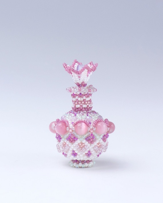 Pink Flower Mini Bottle Beaded Vase For Living Room Decor Etsy