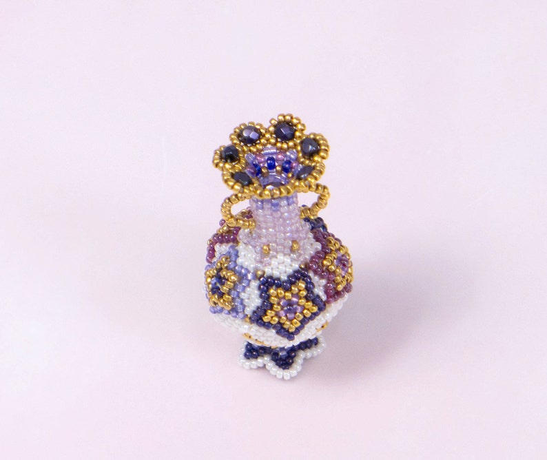 Star bottle, tiny vase, beaded bottle, purple, home decor vase, home decor accessory, miniature collection, beadwork, 365-1 image 3