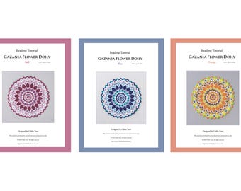 Set of three PDFs, Beading tutorial for gazania flowery doily, beaded doily pattern, ept105-4do-three