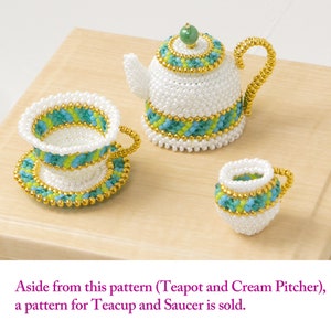 Beading pattern, Beaded Teapot and Cream Pitcher with plaited herringbone stitch, PDF seed bead pattern, ept431-2pot image 7