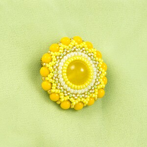 Yellow brooch, flower motif, spring jewelry, round beaded brooch, elegant, feminine, womens birthday, easter gift, 150-338 image 2