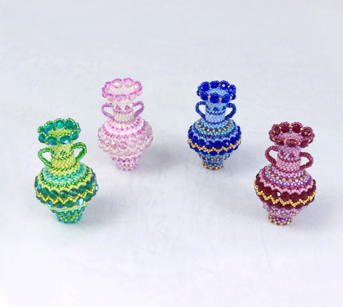 Beaded Green Miniature Vase Zigzag Pattern Beaded Home Decor Etsy