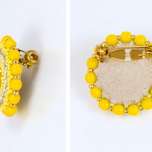 Yellow brooch, flower motif, spring jewelry, round beaded brooch, elegant, feminine, womens birthday, easter gift, 150-338 image 3