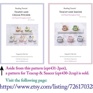 Beading pattern, Beaded Teapot and Cream Pitcher with plaited herringbone stitch, PDF seed bead pattern, ept431-2pot image 10