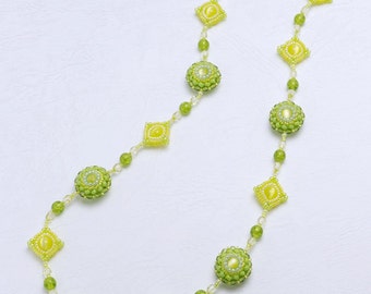 Yellow green necklace, round necklace, square necklace, spring necklace, summer wedding, Easter gift for her, easter, 331-2