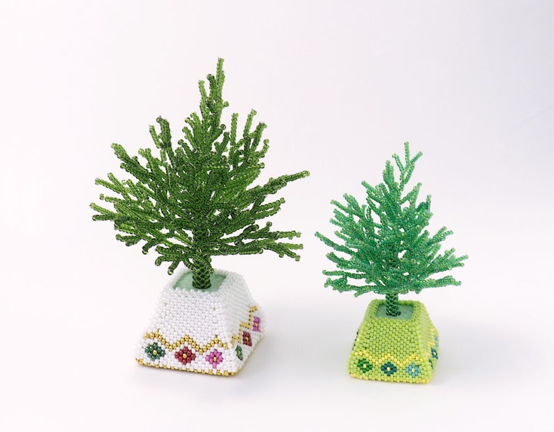 Perlenmuster, Perlen Miniatur Baum mit Trapeztopf, Peyote Stich, peyote perlenmuster, ept443-1tree, ept443-2pot Bild 2