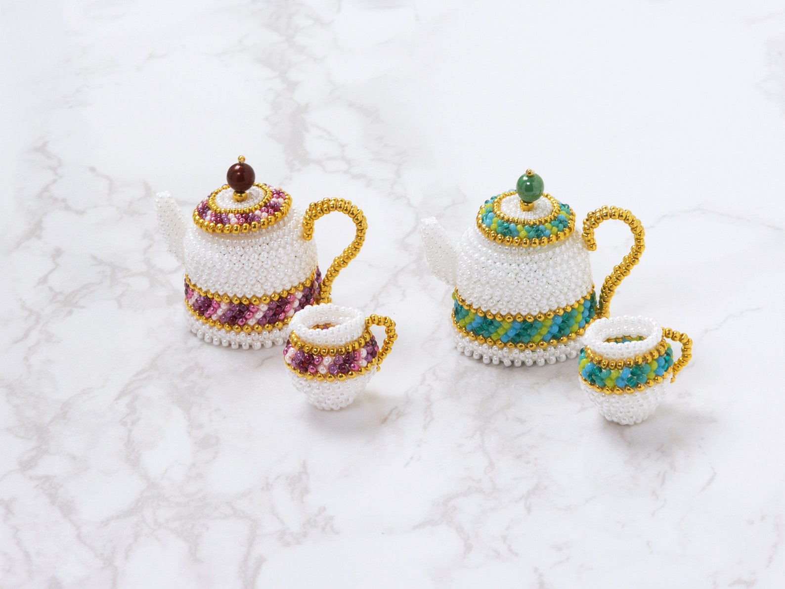 Beading Pattern Beaded Teapot and Cream Pitcher With Plaited Etsy UK