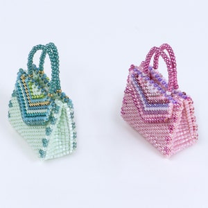 Bead Pattern for bag charm, peyote pattern with delica beads, gusset bag with striped embellishment ept280-1, bag-pattern image 5