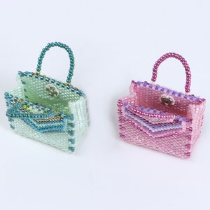 Bead Pattern for bag charm, peyote pattern with delica beads, gusset bag with striped embellishment ept280-1, bag-pattern image 6