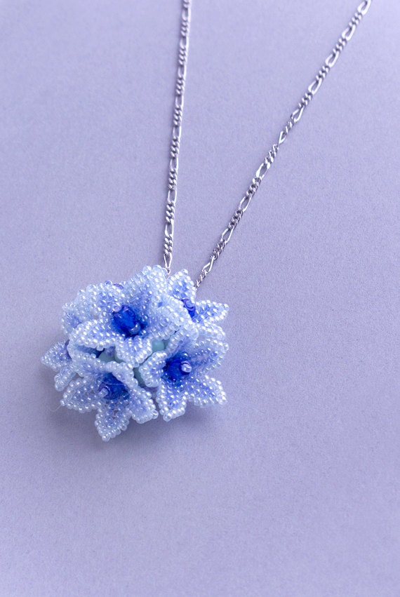 Blue flower pendant beaded floral pendant cute dome | Etsy
