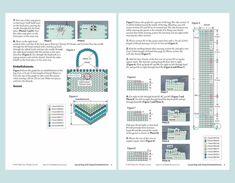 Bead Pattern for bag charm, peyote pattern with delica beads, gusset bag with striped embellishment ept280-1, bag-pattern image 10