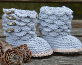 Crochet Pattern for Baby Booties with Scallops Baby Boots Pattern Photo Tutorial Instant Download