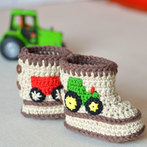Crochet Pattern Baby Booties Tractor Booties in Three Sizes Crochet Baby Shoes Pattern Instant Download image 1