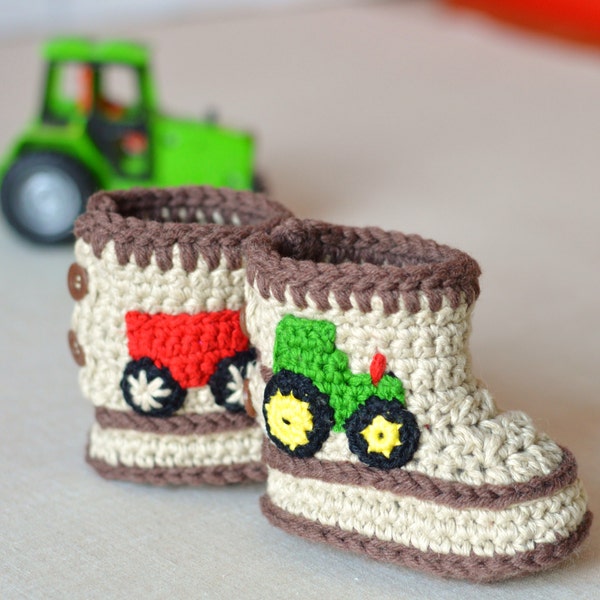 Crochet Pattern Baby Booties Tractor Booties in Three Sizes Crochet Baby Shoes Pattern Instant Download