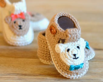 Baby Booties crochet pattern, Baby Shoes with Bears, Easy Crochet Pattern, Sizes 0-3, 3-6, 6-9, 9-12 months, Instant Download, PDF File