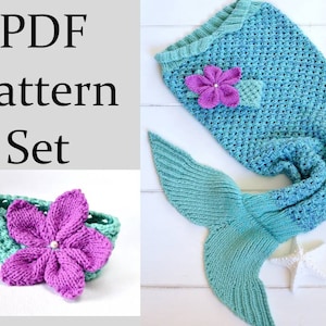 Mermaid Tail Blanket KNITTING PATTERN, Multiple Sizes for Children, Mermaid blanket pattern and matching Headband, PDF File Instant Download image 1