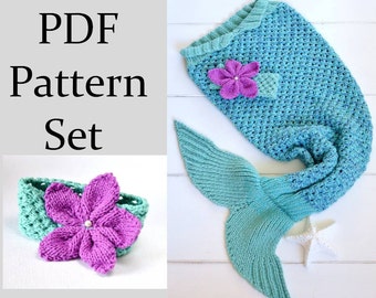 Mermaid Tail for Children - KNITTING PATTERN - Mermaid Blanket Pattern - 6 sizes - Photo Tutorial- pdf- instant download