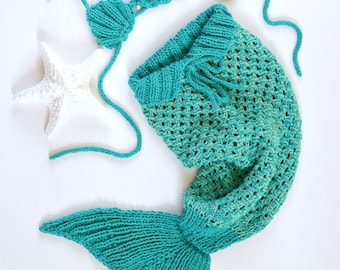 KNITTING PATTERN Baby Mermaid Tail Blanket 5 Sizes newborn 1 month 2 6 months 6 12 months 12 18 months 18 24 months with Bikini Top