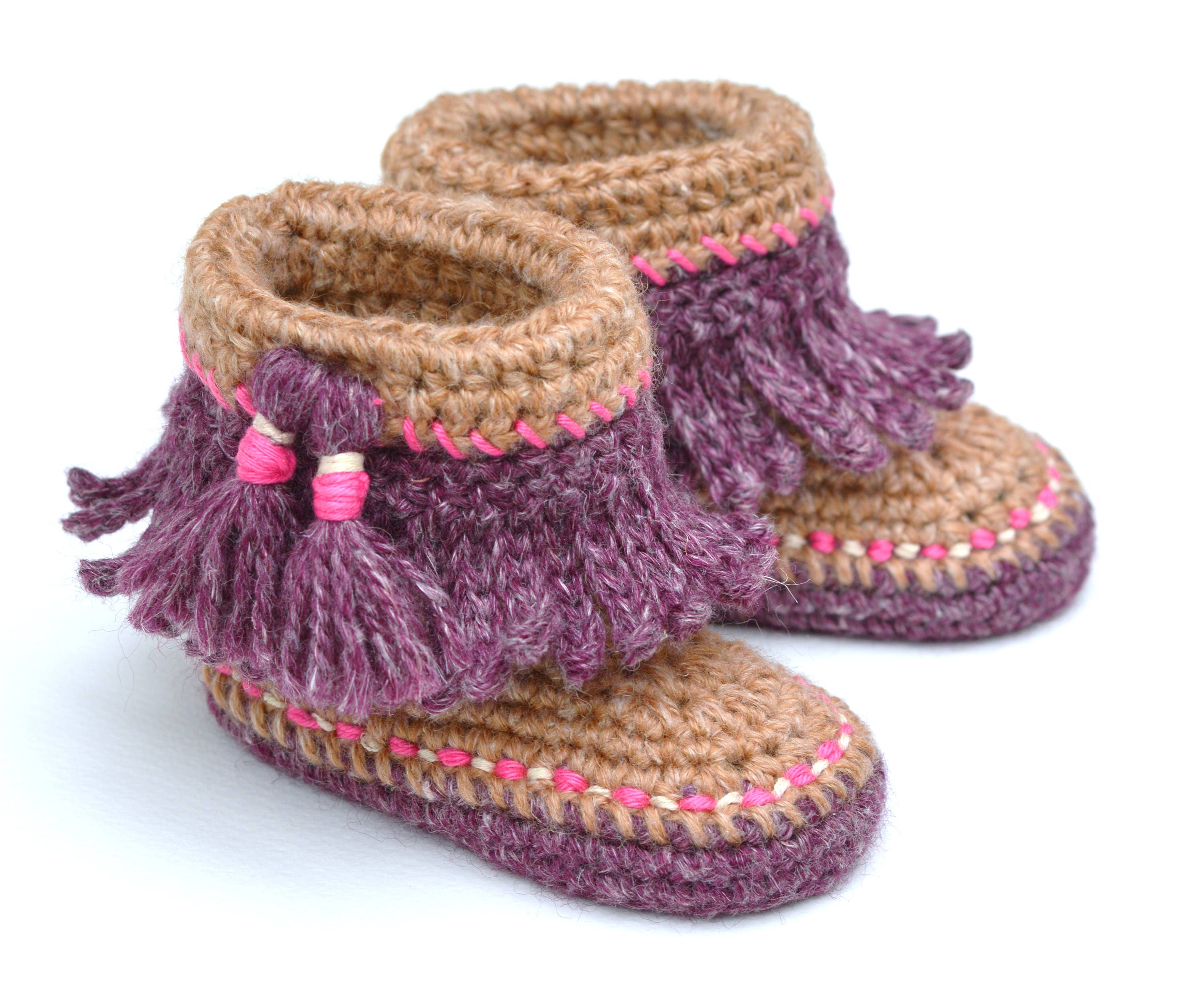 CROCHET PATTERN Baby Moccasin Booties With Tassels and Fringe Instructions for 3 Sizes Photo Tutorial Digital File Instant Download Etsy Canada