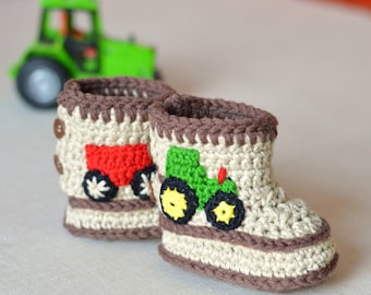 Crochet Pattern Baby Booties Tractor Booties in Three Sizes Crochet Baby Shoes Pattern Instant Download