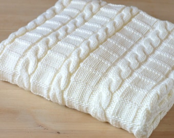 Beginner Cable Blanket Knitting Pattern: Easy Afghan Throw to Knit (PDF Download)