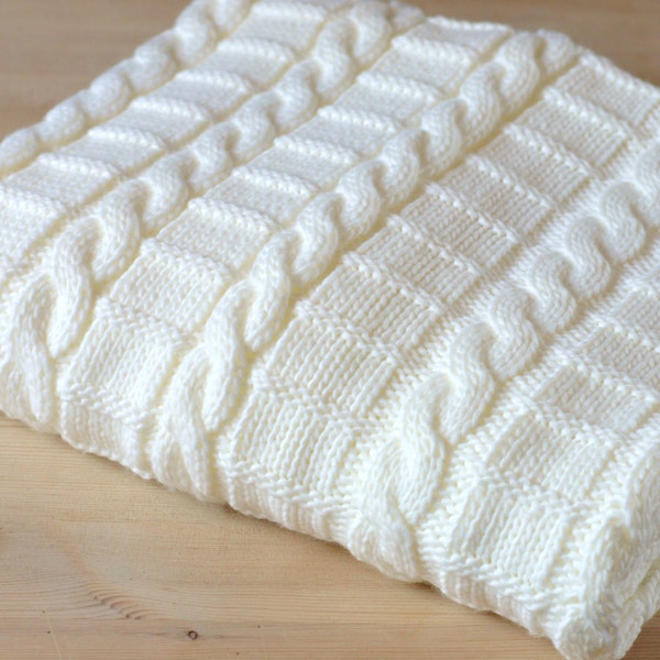 Easy Knitting pattern for baby blanket -Instructions for 3 Sizes - Easy Beginner Blanket with cables - PDF Digital File Instant Download